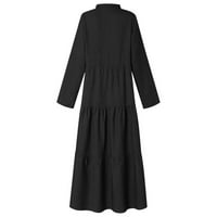 Skromna prevelika Haljina ženska lanena košulja na kopčanje duga haljina kaftan s dugim rukavima S volanima Ženska odjeća