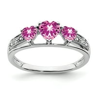 Prsten u obliku srca od bijelog karatnog zlata s ružičastim safirom i dijamantom