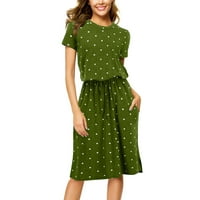 Ležerna Maksi haljina, ljetne haljine za djevojke A kroja s visokim niskim dekolteom i kratkim rukavima s printom vojne zelene boje,