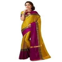 & Za indijske žene Saree od pamuka s umjetničkim svilenim printom i resama