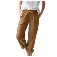 Široke hlače za Žene, Ležerne lagane jednobojne pripijene hlače od pamuka i lana, hlače s džepovima za odjeću