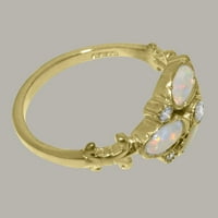 18K ženski zaručnički prsten od žutog zlata britanske proizvodnje sa sintetičkim kubičnim cirkonijem i pravim prirodnim opalom -