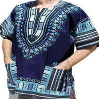 Muška majica s majicama s afričkim printom, hipi ljetni vrhovi, ležerna bluza, majica s majicama, Crna majica