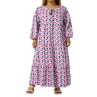 2 / Ženske haljine casual Plus size, boemski geometrijski print, Maksi ljetna ljuljačka haljina s dugim rukavima