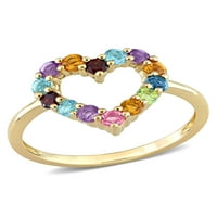 0. Carat T.G.W. Granat, peridot, medeni citrin, plavi topaz, ružičasti turmalin i ametist 10kt žuti zlatni prsten otvorenog srca