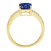2,7-karatni Asssher rezano plavo Imitirano tanzanit žuto zlato 14k ugravirano Izjava o godišnjici vjenčanja vjenčani prsten veličina