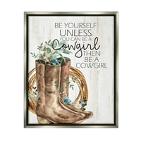 Budite sami ili cvjetne čizme Cowgirl Botaničke i cvjetne grafičke umjetnosti sjajne sive uokvirene umjetničke print zidne umjetnosti