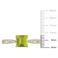 Zaručnički prsten od 1 karatnog peridota od 1 karatnog i 1 karatnog dijamanta od žutog zlata od 14 karata s podijeljenom drškom
