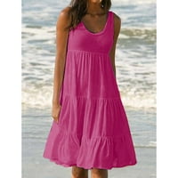 + Ženska ljetna haljina Plus size mini sundress bez rukava s okruglim vratom jednobojni labavi kroj tekuća boho haljina za plažu