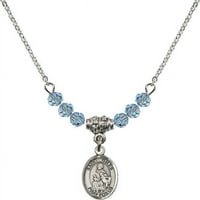 Ogrlica s rodijevim premazom, plavim perlicama od kamena mjeseca rođenja ožujka i šarmom Sv.