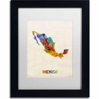 Zaštitni znak likovna umjetnost Meksiko akvarelna karta Canvas Art by Michael Tompsett, bijeli mat, crni okvir, arhivski papir