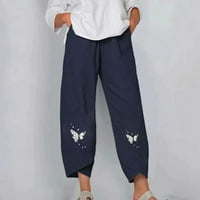 2 / ženske široke hlače od pamuka i lana, ljetne hlače visokog struka, Ležerne ravne hlače s kravatom, lagane hlače za plažu s printom