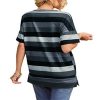 + / Ženska široka majica kratkih rukava Plus size, prevelika, široka, ležerna tunika s prugastim printom, bluze, vrhovi za odmor