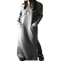 Ženska zimska topla jednobojna duga haljina, široka Maksi ležerna Haljina, ženska dukserica, večernja haljina s džepovima, siva 2