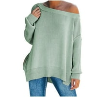 Ženski modni casual jednobojni pulover pleteni vrhovi dugih rukava s okruglim vratom bluze Plus size košulje odjevene za jesen