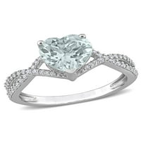 Zaručnički prsten od akvamarina u obliku srca od 1 karatnog 1 karatnog dijamanta od bijelog zlata od 14 karata