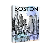 Gradovi Avenue Avenue i Skylines zidna umjetnička platna ispisuje 'Boston Sketch Color' Sjedinjene Države - ljubičasta, crna
