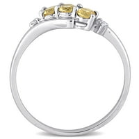 Ženski prsten od citrina od 10 karatnog bijelog zlata od citrina i dijamanta od 3 kamena