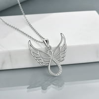 Ogrlica s anđeoskim krilima od srebra, privjesak za beskonačno srce, ogrlica s anđelom čuvarom od bijelog zlata presvučena kubičnim