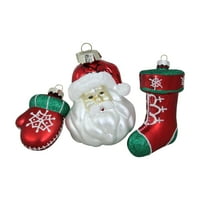 3-dijelni set staklenih božićnih ukrasa i čarapa od Djeda Božićnjaka 4.25