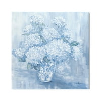 + Bujni buket cvijeća plave hortenzije, vaza s uzorkom, Galerija slika, omotano platno, zidna umjetnost, dizajn debi Kules