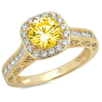 14-karatni okrugli zlatni Halo prsten okruglog reza s imitacijom žutog dijamanta okruglog reza od 2,7 karata, veličina 5