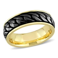 Miabella muško žuto zlato i crni rutenij bljeskalica je pozlaćena sterling srebrna link dizajna prsten