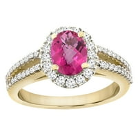 Zaručnički prsten od žutog zlata od 10 karata s prirodnim ružičastim safirom, ovalni, veličine 6,5