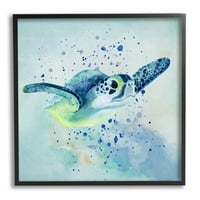 Stupell morska kornjača podvodnih mjehurića prskanje pejzažnim slikanjem crno uokvirenog umjetničkog tiskana umjetnost umjetnost