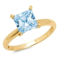 zaručnički prsten s plavim imitiranim dijamantom izrezanim princezom 1K u žutom zlatu 18K, veličina 4,75