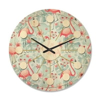 DesignArt 'tropski botanički proizvodi, flamingo i cvijeće iii' Moderni zidni sat iz sredine stoljeća