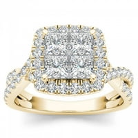 zaručnički prsten od dijamanta od 14 karata od žutog zlata od 14 karata s aureolom i uvijenom drškom