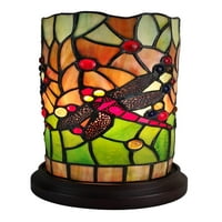 10 inča visoka naglašena lampa u stilu Tiffani s vitražom žuto-crveni vretenc cvjetni Vintage Antikni dekor noćnog ormarića poklon