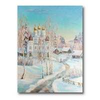 Hram iznad seoske ceste u zimskom krajoliku slikarstvo na platnu umjetnički tisak