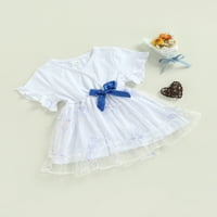 Haljina za djevojčice s kratkim rukavima i dekolteom u obliku slova u, dvoslojna mrežasta suknja s mašnom i uzorkom leptira, jedna