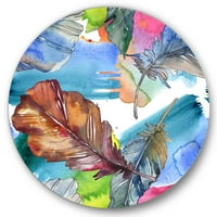 DesignArt 'Ptičje pero u ružičastoj i plavoj' Tradicionalno krug metalne zidne umjetnosti - disk od 11
