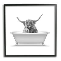 Stupell Industries Longhorn Highland Cow Bath Capka Grafička umjetnost Black Framed Art Print Art Art, Dizajn Annalisa Latella