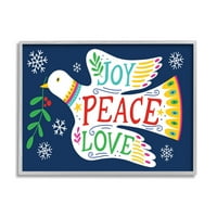 Joy Mir Love Dove Holly Sprig Holiday Grafička umjetnost siva uokvirena umjetnička print zidna umjetnost