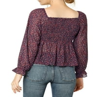 Jedinstvene ponude ženska cvjetna kvadratna rukava za vrat pušena bluza