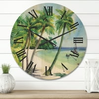 DesignArt 'palmi s ljetnom plažom' nautički i obalni drveni zidni sat