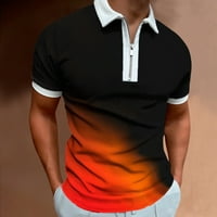 T-shirt za muškarce, ležerna majica s gradijentnim printom s patentnim zatvaračem, odbijeni ovratnik, modna široka bluza, muške košulje