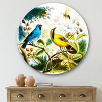 DesignArt 'Žuta i Plava ptica u divljini' tradicionalni krug metalni zid - disk od 23 godine