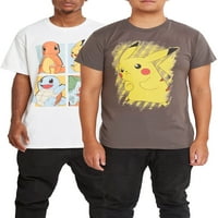 Pokémon muški i veliki muški likovi s četiri kvadrata i grafička majica s kratkim rukavima Pikachu, 2-pack