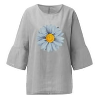 Ženske pamučne lanene košulje u A-listi Plus size majice kratkih rukava tunika majice s okruglim vratom s printom lagane bluze sa