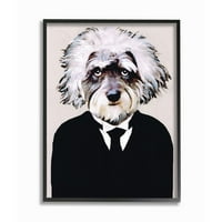 Stupell Home Decor Collection Einstein pas u odijelu uokvirenom Giclee teksturiziranom umjetnošću