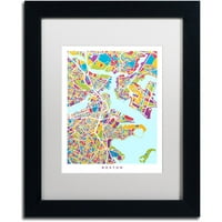 Zaštitni znak likovna umjetnost Boston Ma Street Map 2 Canvas Art by Michael Tompsett, White Matte, crni okvir