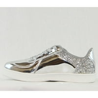 Ženske modne tenisice s metalnim holografskim sjajem, čipkaste cipele u srebrnoj boji