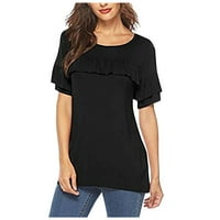 Ženske ljetne majice, ženske široke modne casual bluze s okruglim vratom, tunike kratkih rukava, crne košulje u boji ae