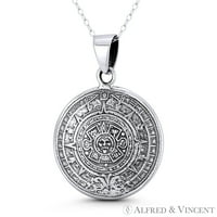 Ogrlica s privjeskom u obliku kalendara Maja i astečkog Boga Tlaltecuchtli 37-om u oksidiranom srebru. Sterling srebro