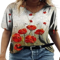 Ženske majice s cvjetnim printom majice kratkih rukava bluza Ženske majice s izrezom u obliku tunike tunike ljetni casual labava